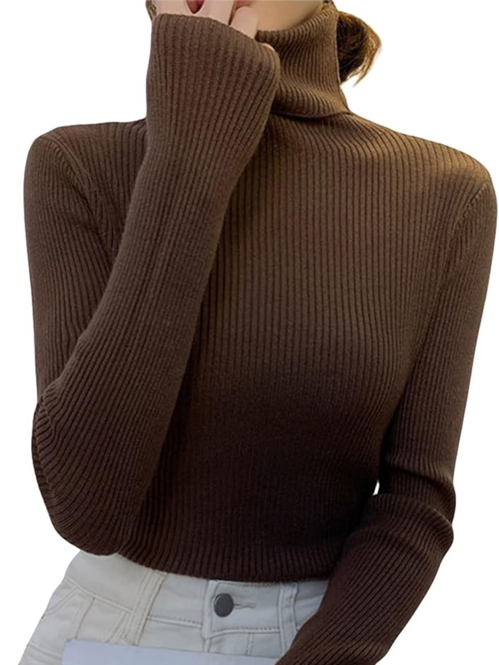 Worth 100% Wool Chocolate Brown Ribbed Turtleneck Sweater
